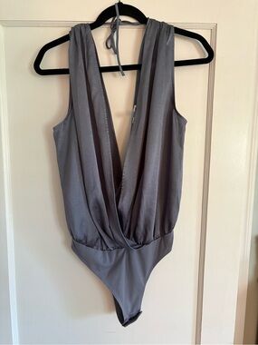 Leith Slate Gray Textured Halter Top